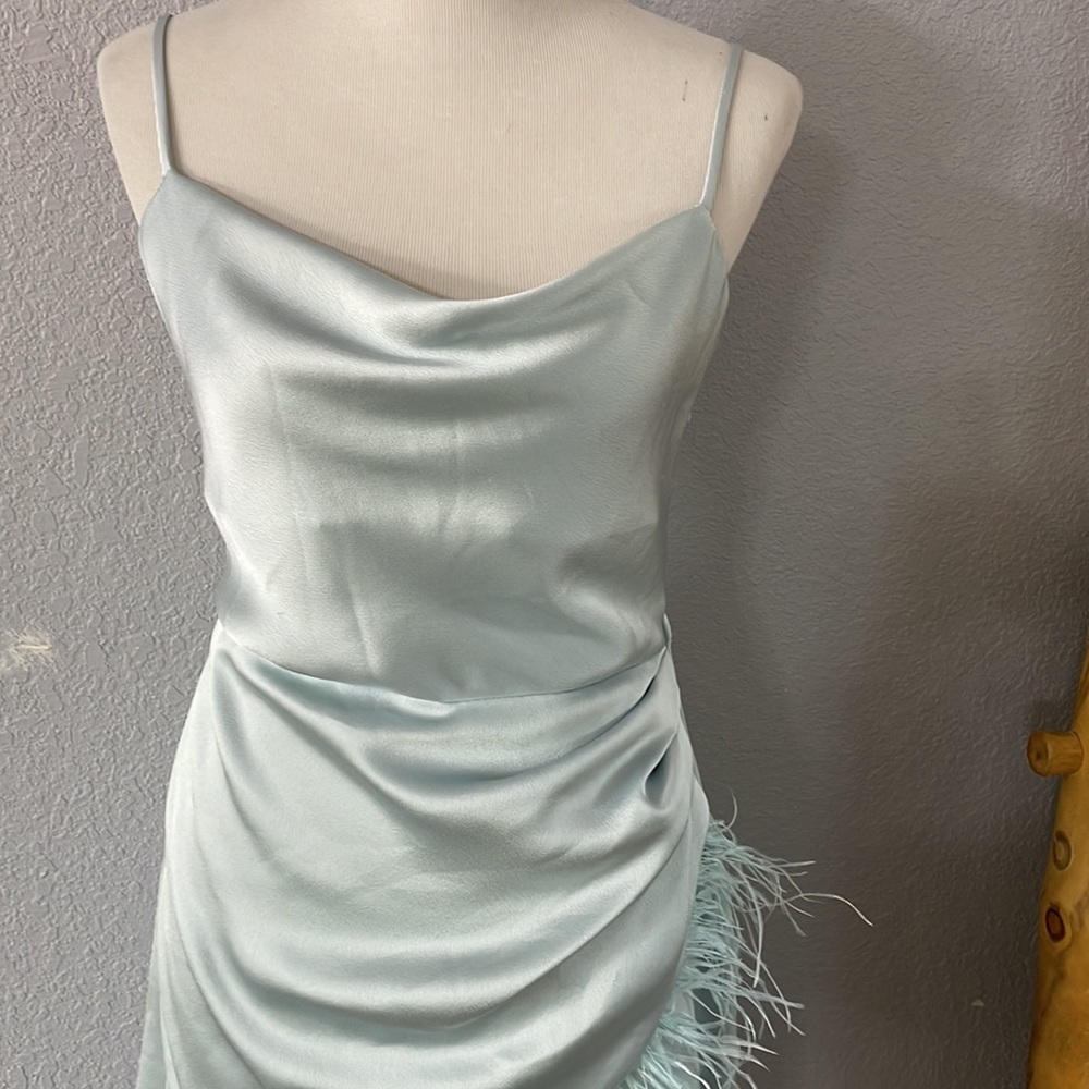 New Keren Millen Satin Crepe Cowl Neck Feather Cami Dress Sz 4 - Picture 3 of 15